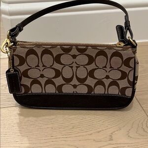 Coach Brown Monogram Shoulder Bag with Gold Hardware
